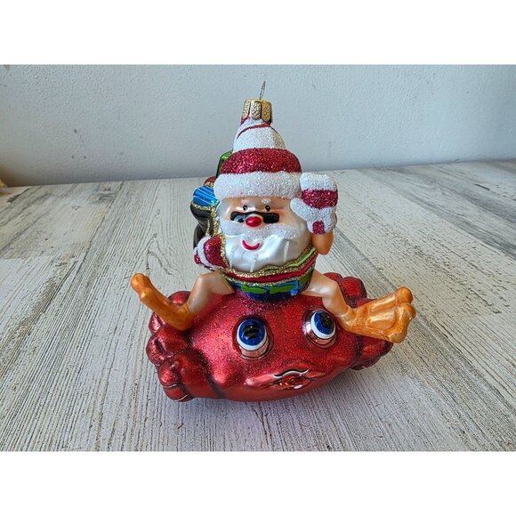 unbranded Other - Crab Santa glass glitter ornament diver Xmas‎ tree